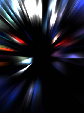 Siyah arkaplanda izole edilmiş dinamik ışık ışınları. Parlayan renkli ışık parçacıklarının grafiksel 2d çizimi.