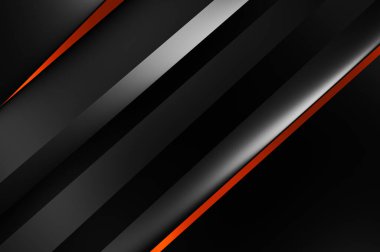 Metin için kopyalama alanı olan soyut siyah paneller. Üç boyutlu illüstrasyon. Renkli ışık özellikli koyu renk tasarım şablonu. Zarif geometrik parlak çizgili arka plan. Minimalist geometrik kapak grafiği.