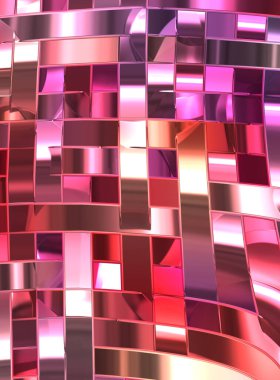 Metalik panel dokusunun 3 boyutlu çizimi. Renkli, parlak, soyut duvar kağıdı. Geometrik teknolojik parlak yansıtıcı arka plan. Yaratıcı parlak kavramsal arkaplan.