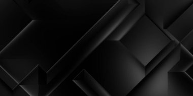 Siyah üç boyutlu geometrik arkaplan. Moda lüks minimalist tasarım. Geometrik şablon. Karanlık elementleri olan birinci sınıf soyut duvar kâğıdı. Poster, broşür, sunum, web sitesi için özel tasarım.