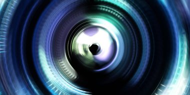 Fotoğraf makinesi konsepti. Soyut arkaplan. Dönen ışık ışınları. Hareketli kavramsal duvar kağıdı. Grafik dijital illüstrasyon. Parlayan neon ışıkları. Parlak sunum tasarım şablonu.