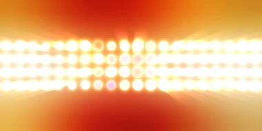 Parlak desenli duvar kağıdı. Sahne ışıkları olan renkli ışıkların ihtişamlı arkaplanı. Parlayan ışıklar siyah arka planda parti izleri. Sahne veya stadyum ışıklarının dijital illüstrasyonu. 