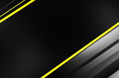 Metin için kopyalama alanı olan soyut siyah paneller. Üç boyutlu illüstrasyon. Renkli ışık özellikli koyu renk tasarım şablonu. Zarif geometrik parlak çizgili arka plan. Minimalist geometrik kapak grafiği.