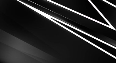 Metin için kopyalama alanı olan soyut siyah paneller. Üç boyutlu illüstrasyon. Renkli ışık özellikli koyu renk tasarım şablonu. Zarif geometrik parlak çizgili arka plan. Minimalist geometrik kapak grafiği.