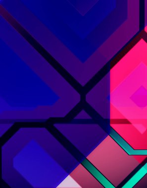 Geometrik arkaplan minimalist tasarımı. Bir teknoloji planının dijital illüstrasyonu. Fütürist şablon arkaplanı. Renkli ve canlı geometrik şekiller katmanları var. Soyut yaratıcı konsept duvar kağıdı.