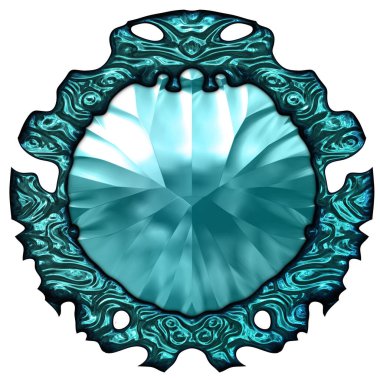 Beyaz arka planda izole bir mücevher. Mücevherli bir fantezi mücevherin 3 boyutlu görüntüsü. Masal elementi. Lüks grafik duvar kağıdı.