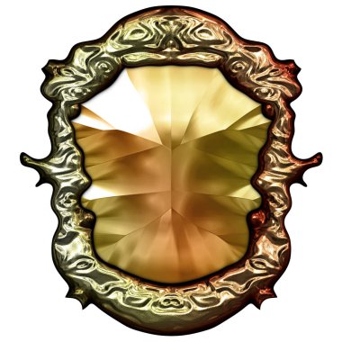 Beyaz arka planda izole bir mücevher. Mücevherli bir fantezi mücevherin 3 boyutlu görüntüsü. Masal elementi. Lüks grafik duvar kağıdı.