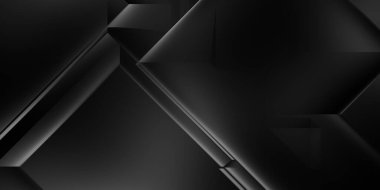 Siyah üç boyutlu geometrik arkaplan. Moda lüks minimalist tasarım. Geometrik şablon. Karanlık elementleri olan birinci sınıf soyut duvar kâğıdı. Poster, broşür, sunum, web sitesi için özel tasarım.