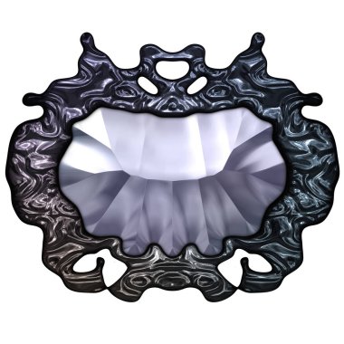 Beyaz arka planda izole bir mücevher. Mücevherli bir fantezi mücevherin 3 boyutlu görüntüsü. Masal elementi. Lüks grafik duvar kağıdı.