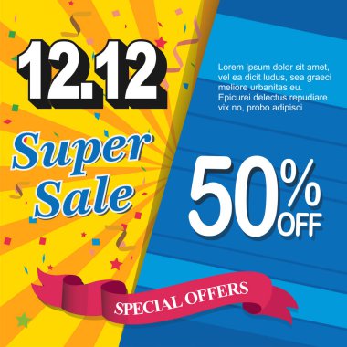 Special day 12.12 Shopping day sale poster or flyer design. 12.12 last month of the year online sale. EPS 10 Vector clipart