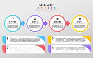 Seçenekleri, adımları veya süreçleri olan ticari bilgi tasarım şablonu. İş akışı düzeni, diyagram, yıllık rapor, web tasarımı için kullanılabilir