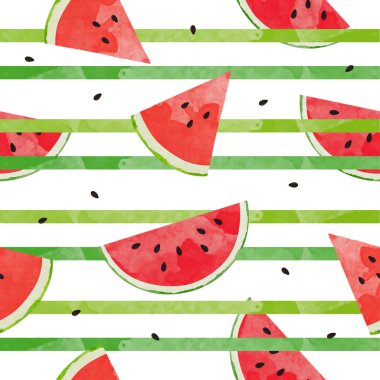 Karpuz dilimleriyle kusursuz desen. suluboya tarzı Moda baskıları için zarif şablon.