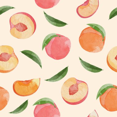 Şeftali aromalı kusursuz desenler. Peach 'in botanik çizimi. Moda el çizimi dokular.