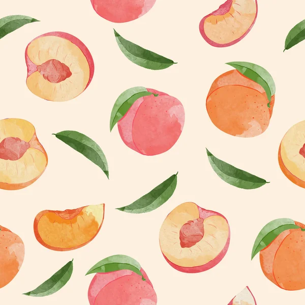 Modelli Senza Cuciture Con Peach Fruit Illustrazione Botanica Pesca Trendy — Vettoriale Stock