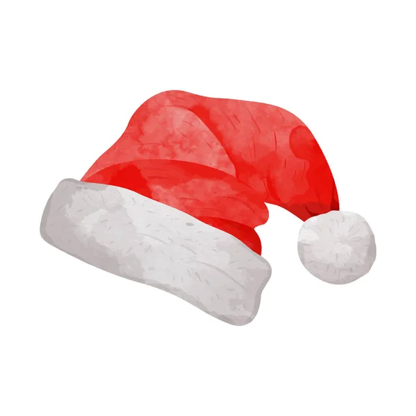 Sombrero Santa Claus Icono Navidad Acuarela Estilo Vector Ilustración — Archivo Imágenes Vectoriales