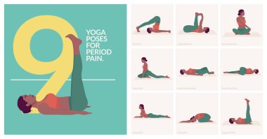 Yoga, Period ağrısı için poz verir. Yoga yapan genç bir kadın. Kadın spor ve egzersizleri..