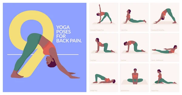 Yoga Poses Back Pain Young Woman Practicing Yoga Poses Woman — стоковый вектор