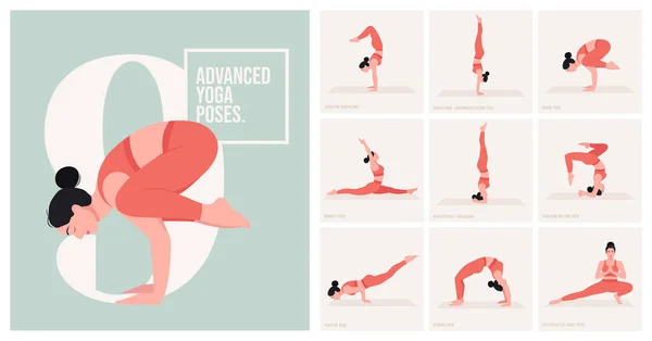 Advanced Yoga Poses Young Woman Practicing Yoga Poses Woman Workout — Stock Vector