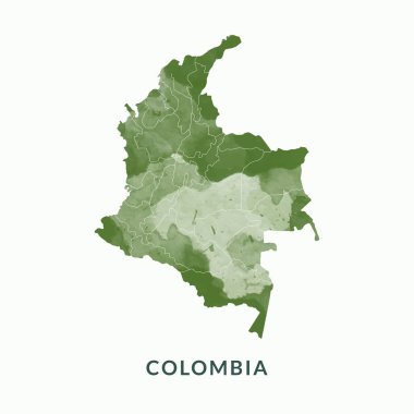 COLOMBIA haritaları, suluboya biçim vektör illüstrasyonu.