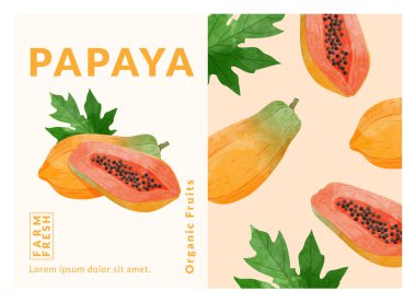 Papaya ambalaj tasarım şablonları, suluboya biçim vektör çizimi.