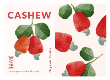 Cashew Fruit packaging design templates, watercolour style vector illustration.