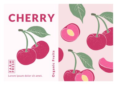 Cherry Label packaging design templates, Hand drawn style vector illustration.