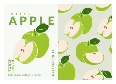Green Apple Label packaging design templates, Hand drawn style vector illustration.