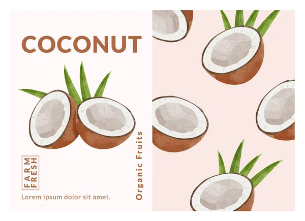 Coconut Packaging Design Templates Watercolour Style Vector Illustration — Stockvektor