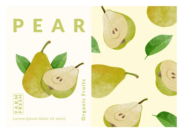 Pear Packaging Design Templates Watercolour Style Vector Illustration — ストックベクタ