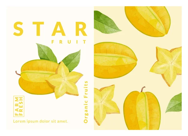 Star Frukt Carambola Förpackning Design Mallar Akvarell Stil Vektor Illustration — Stock vektor