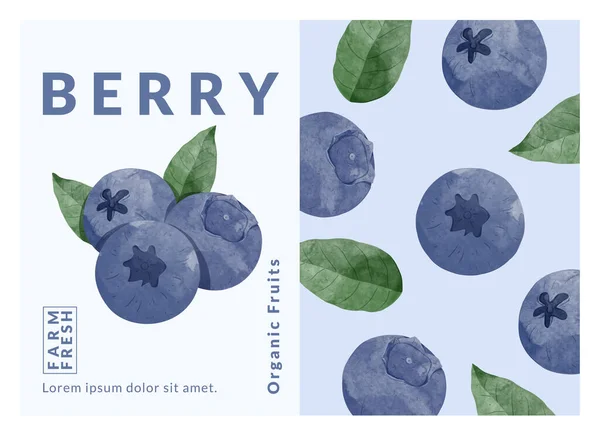Blue Berry Packaging Design Templates Watercolour Style Vector Illustration — ストックベクタ