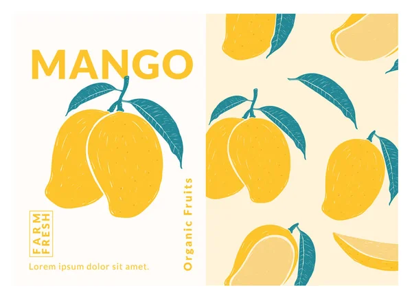 Mango Label Packaging Design Templates Hand Drawn Style Vector Illustration — 图库矢量图片