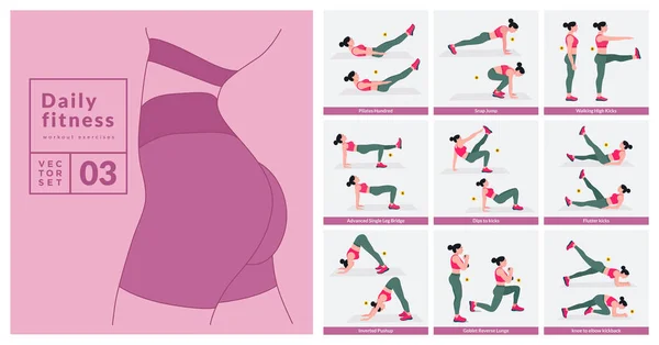 Frauen Workout Set Vorhanden Frauen Die Fitness Und Yoga Übungen — Stockvektor
