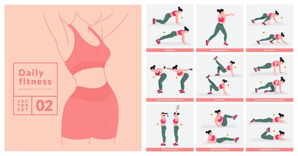 Conjunto Treino Para Mulheres Mulheres Fazendo Exercícios Fitness Ioga Pulmões —  Vetores de Stock