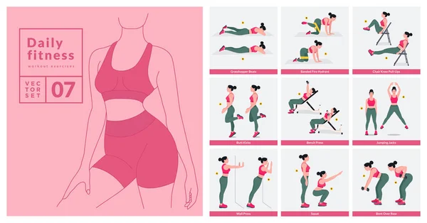 Ensemble Entraînement Pour Femmes Femmes Faisant Des Exercices Fitness Yoga — Image vectorielle