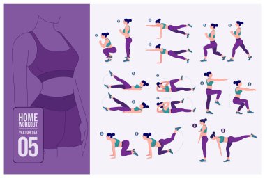 Women Workout Set. Women doing fitness and yoga exercises.