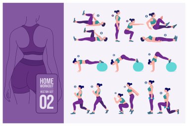 Women Workout Set. Women doing fitness and yoga exercises.