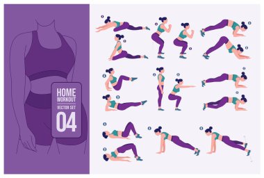 Women Workout Set. Women doing fitness and yoga exercises.