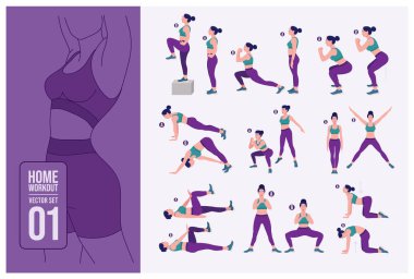Women Workout Set. Women doing fitness and yoga exercises.