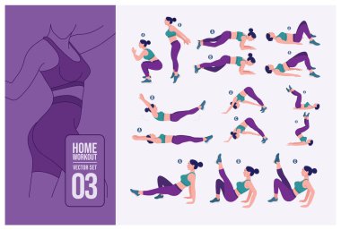 Women Workout Set. Women doing fitness and yoga exercises.