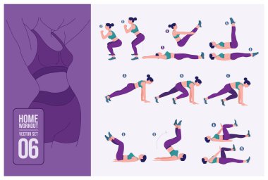 Women Workout Set. Women doing fitness and yoga exercises.