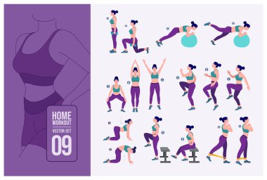 Women Workout Set. Women doing fitness and yoga exercises.