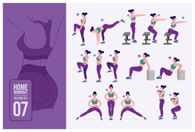 Women Workout Set. Women doing fitness and yoga exercises.