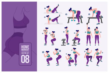 Women Workout Set. Women doing fitness and yoga exercises.