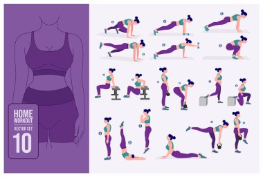 Women Workout Set. Women doing fitness and yoga exercises.