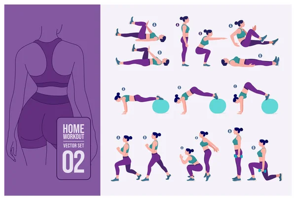 Women Workout Set Women Doing Fitness Yoga Exercises — Stockvektor