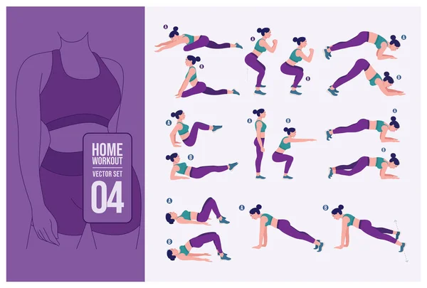 Women Workout Set Women Doing Fitness Yoga Exercises — Stock Vector
