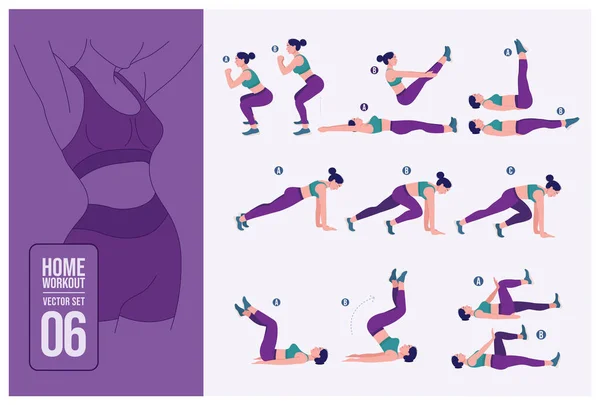 Women Workout Set Women Doing Fitness Yoga Exercises - Stok Vektor