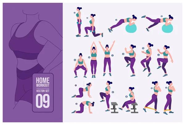 Women Workout Set Women Doing Fitness Yoga Exercises — Wektor stockowy
