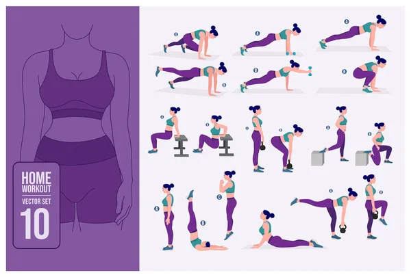 Women Workout Set Women Doing Fitness Yoga Exercises — Stockvektor
